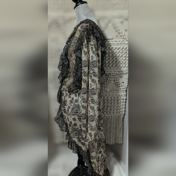 Anthropologie Let Me Be Hi -lo Button Up Ruffle Polyester  Blouse Womens Large - Picture 11 of 11